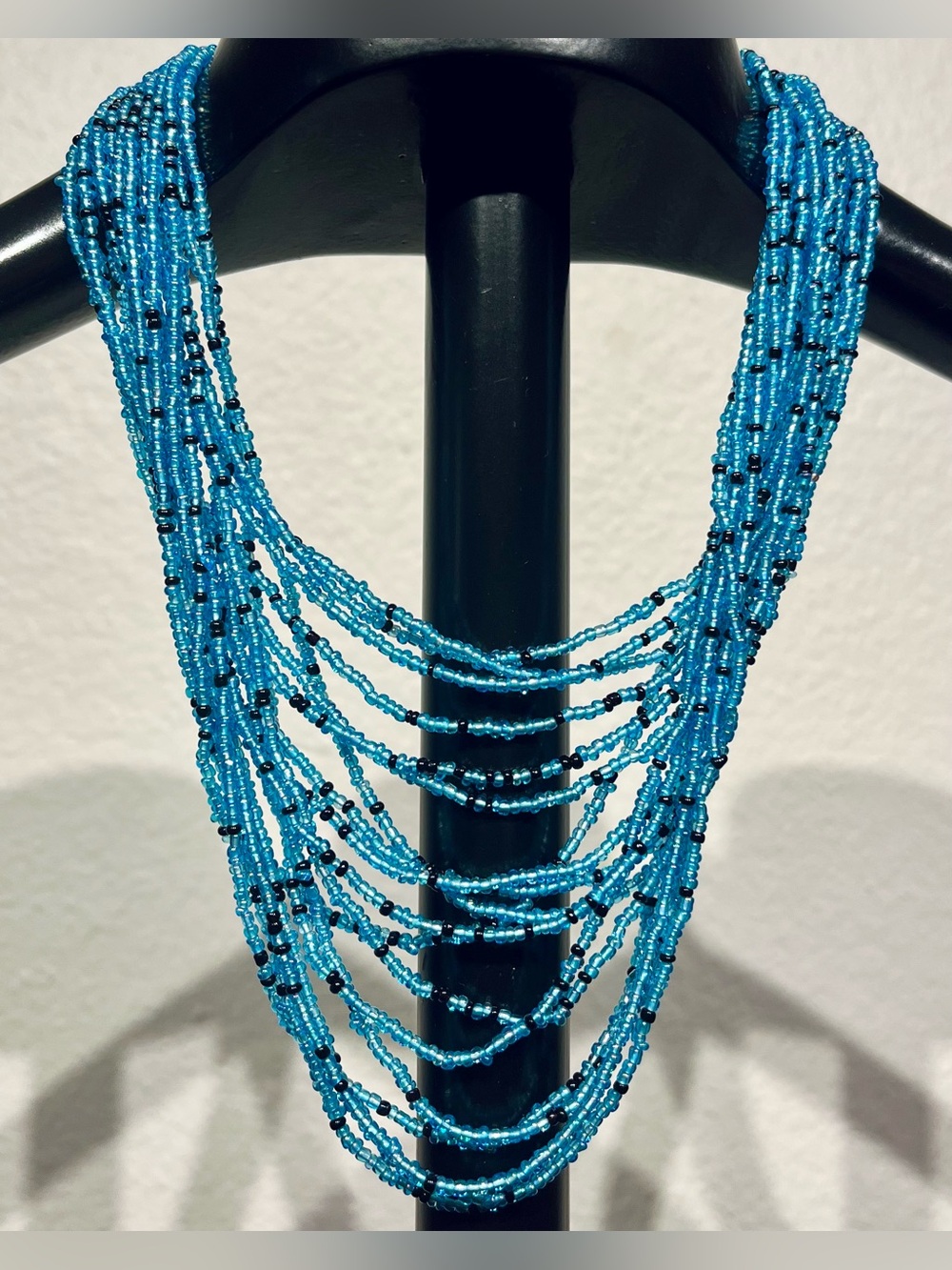 Handcrafted Blue Beaded Multi-Strand Necklace